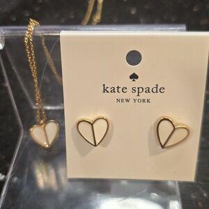 Heritage Kate Spade Heart Necklace White and Matching Earrings Bundle